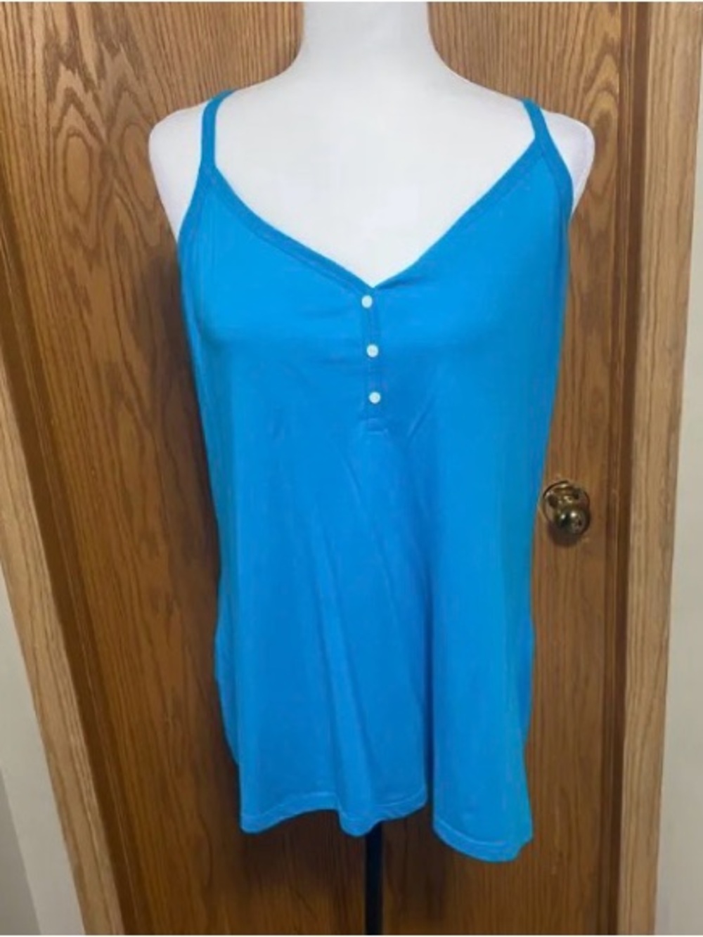 Blue Women's V-Neck Button Cami Tank Top
